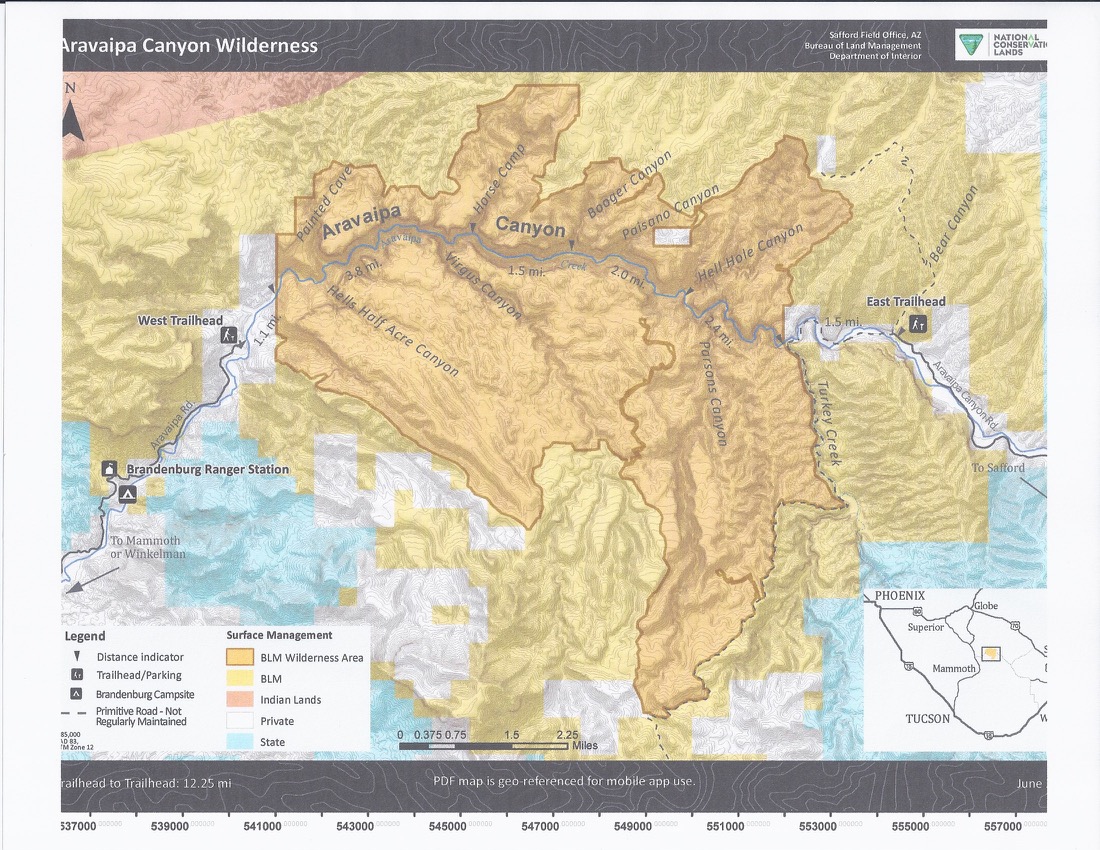 Aravaipa map from ranger